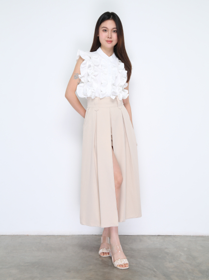 High Waist Back Zip Pleated Skirt Pant 37855