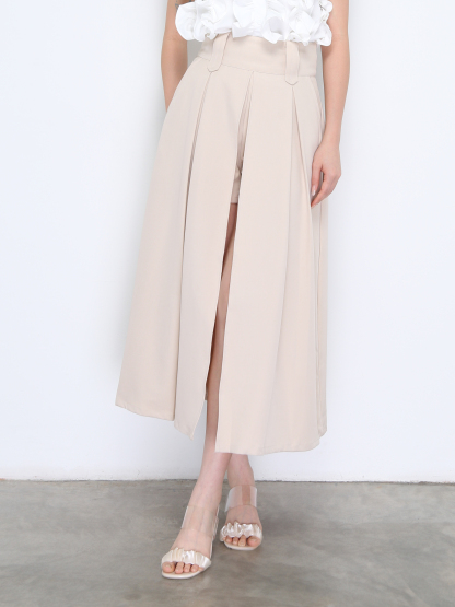 High Waist Back Zip Pleated Skirt Pant 37855