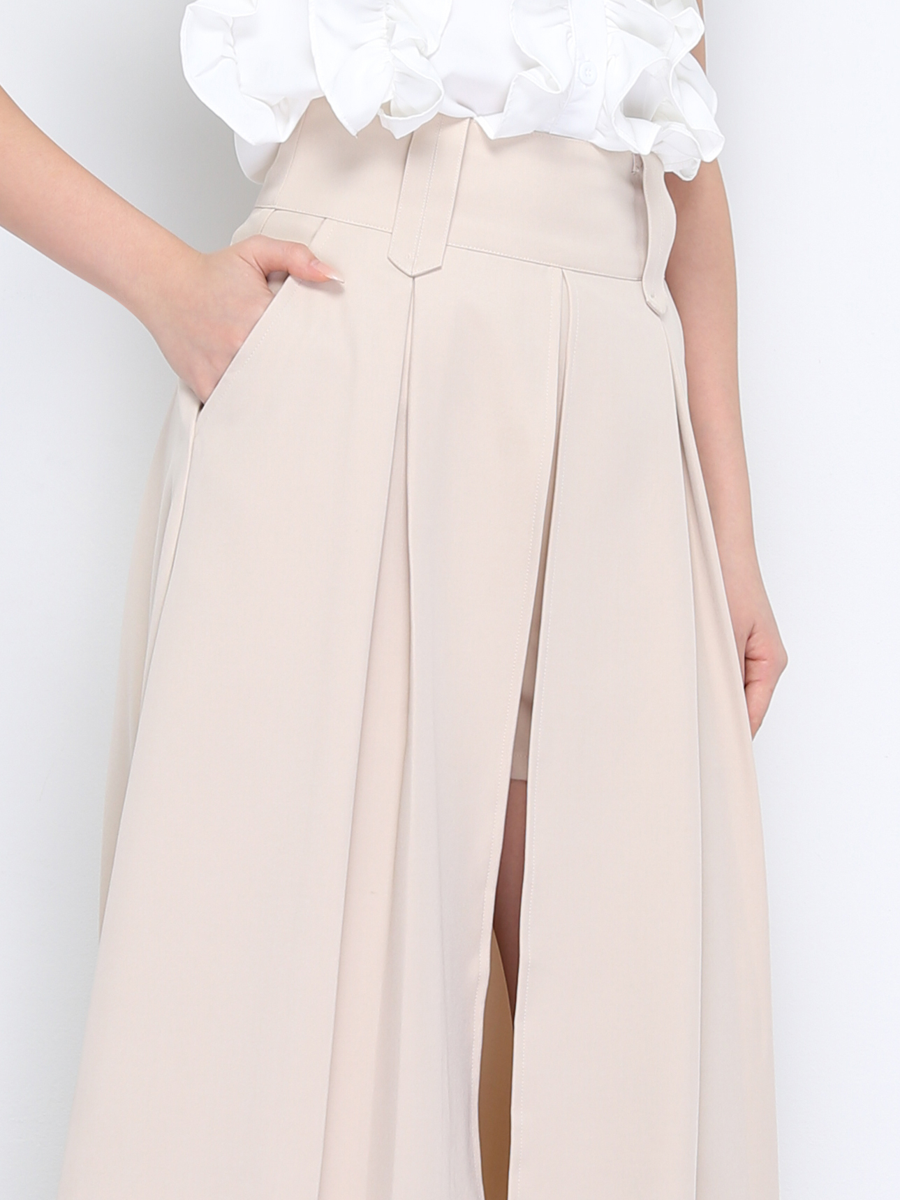 High Waist Back Zip Pleated Skirt Pant 37855