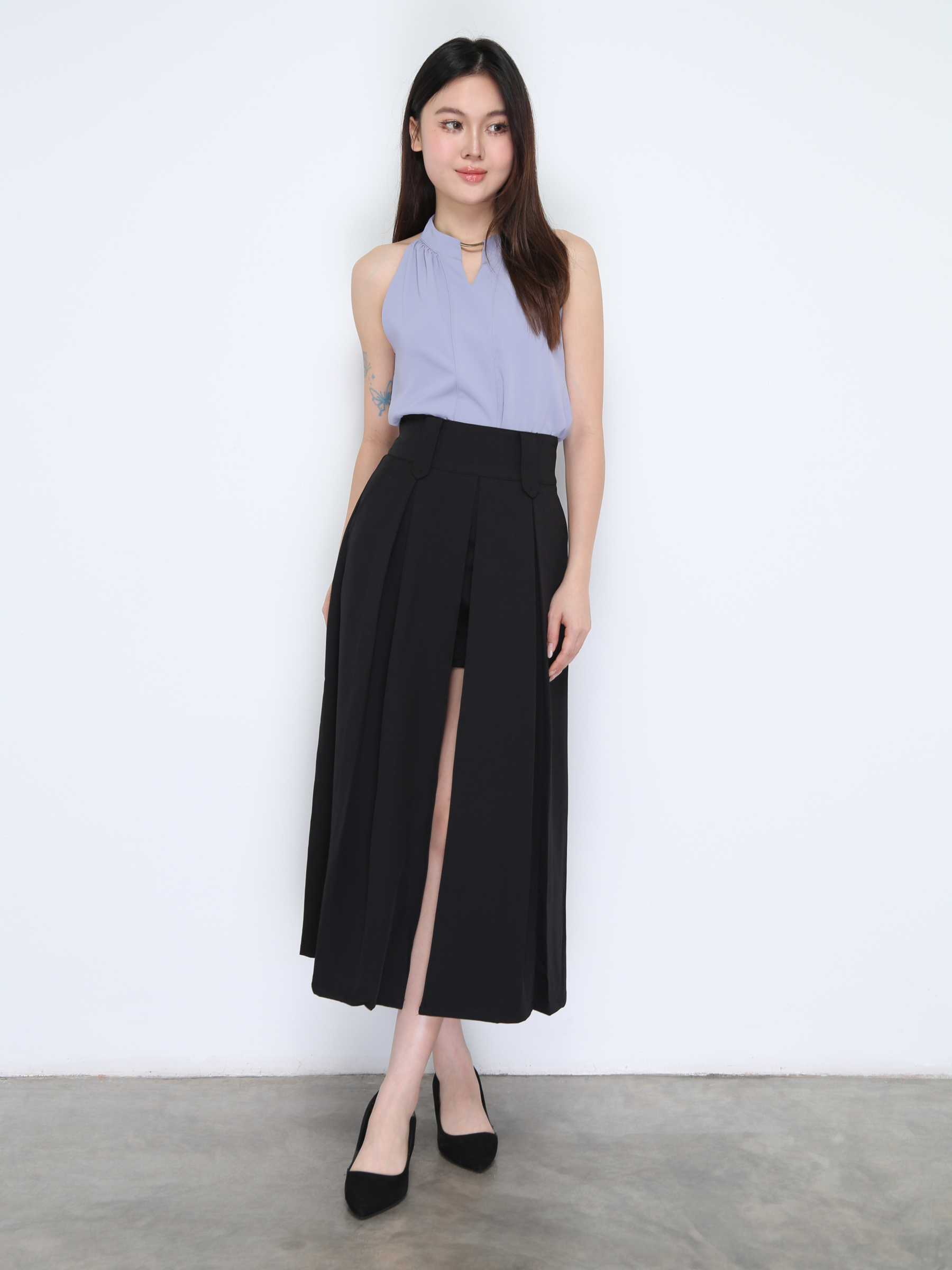 High Waist Back Zip Pleated Skirt Pant 37855