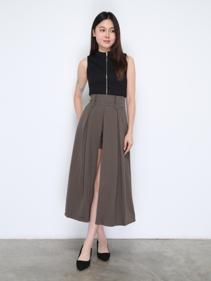 High Waist Back Zip Pleated Skirt Pant 37855
