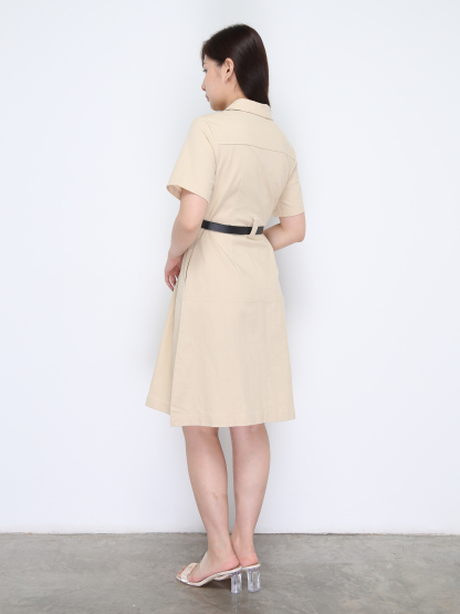 Short Sleeve Front Button Dress With Belt 37859