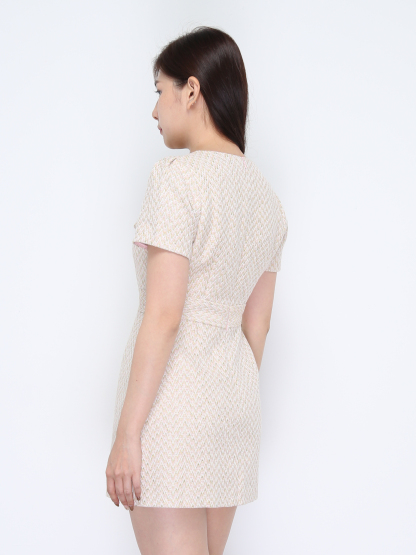 Short Sleeve Back Zip Front Decorative Button Dress 37867