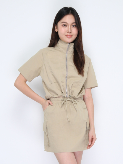 Short Sleeve Front Zip Top With Skirt Set 37870