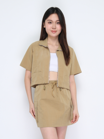 Short Sleeve Front Zip Top With Skirt Set 37870