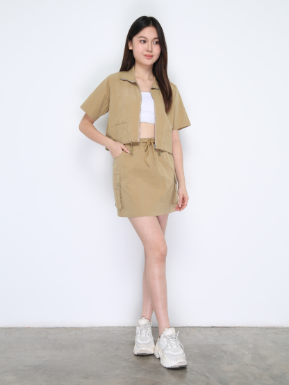 Short Sleeve Front Zip Top With Skirt Set 37870