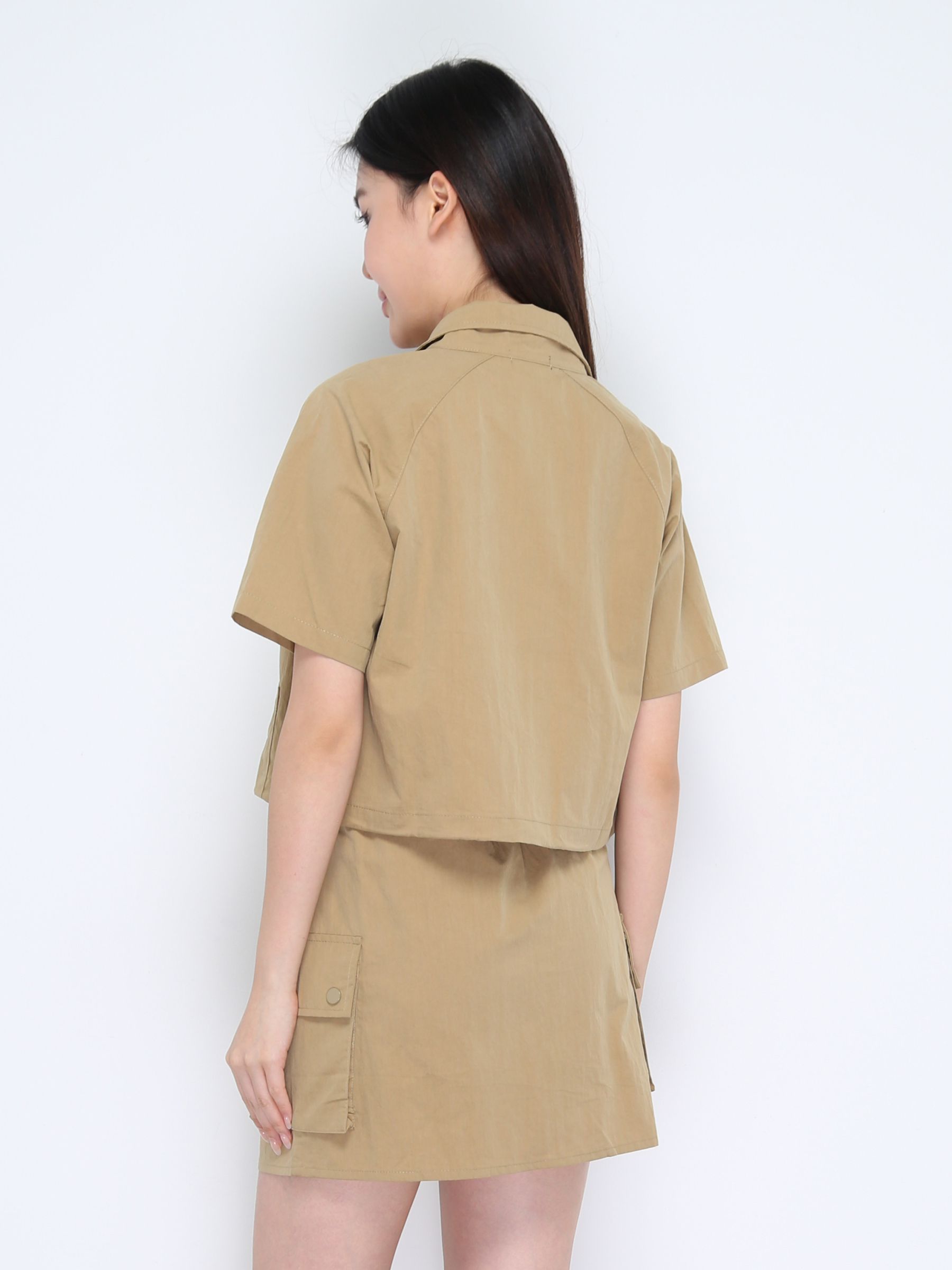 Short Sleeve Front Zip Top With Skirt Set 37870