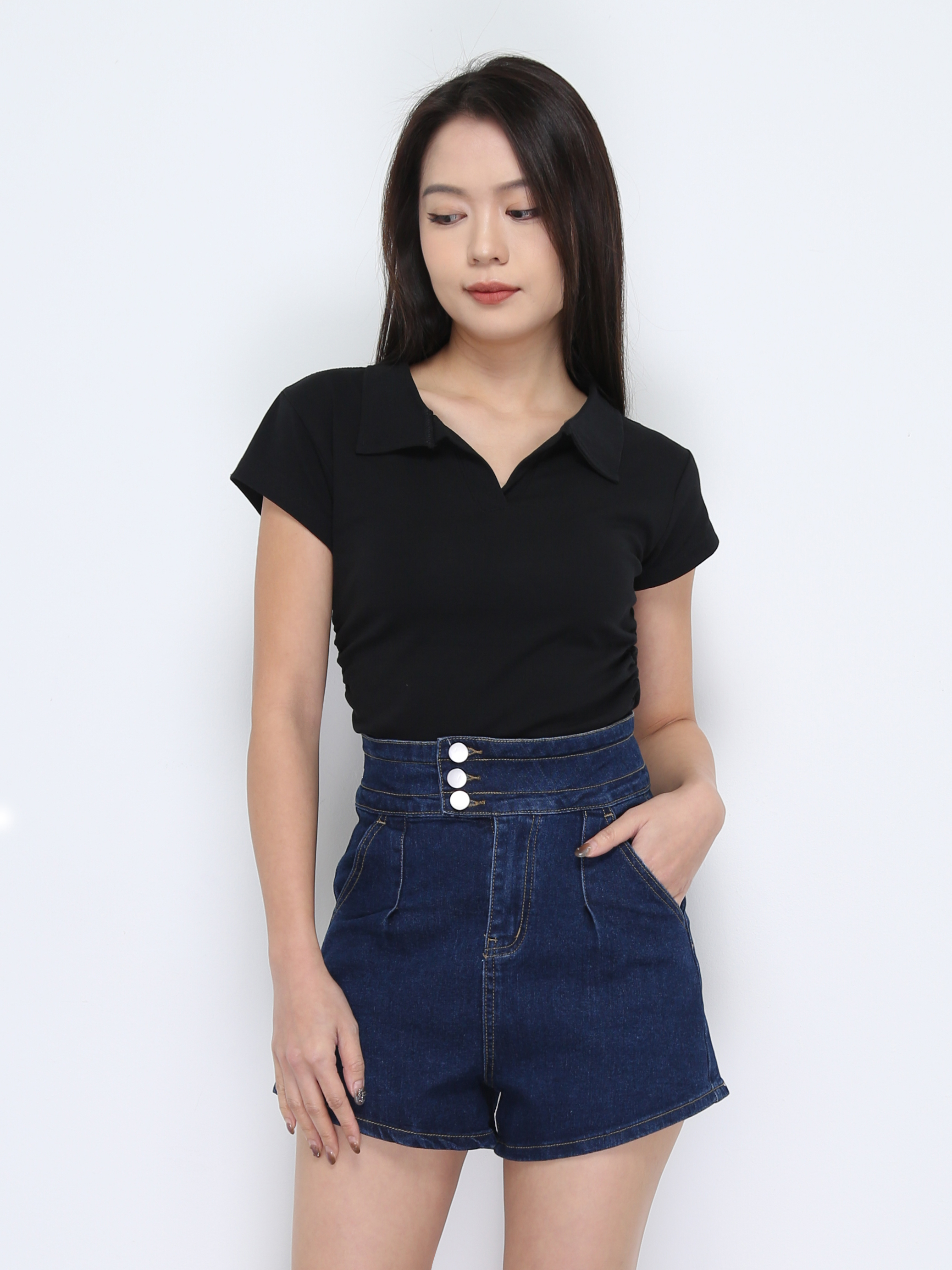 Collar Side Pleated Top 37876