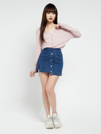 Denim Front Button Skirt Pant 37837
