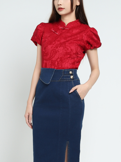 Denim With Split Skirt 37926
