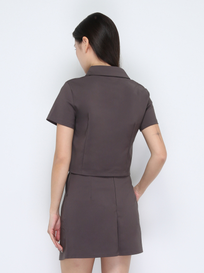 Short Sleeve Front Button Top With Skirt Set 38021