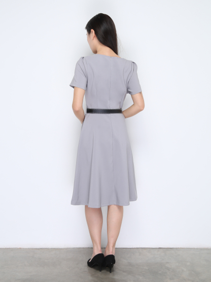 Short Sleeve V Neck Dress With Belt 38023
