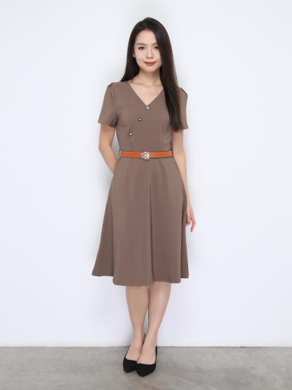 Short Sleeve V Neck Dress With Belt 38023