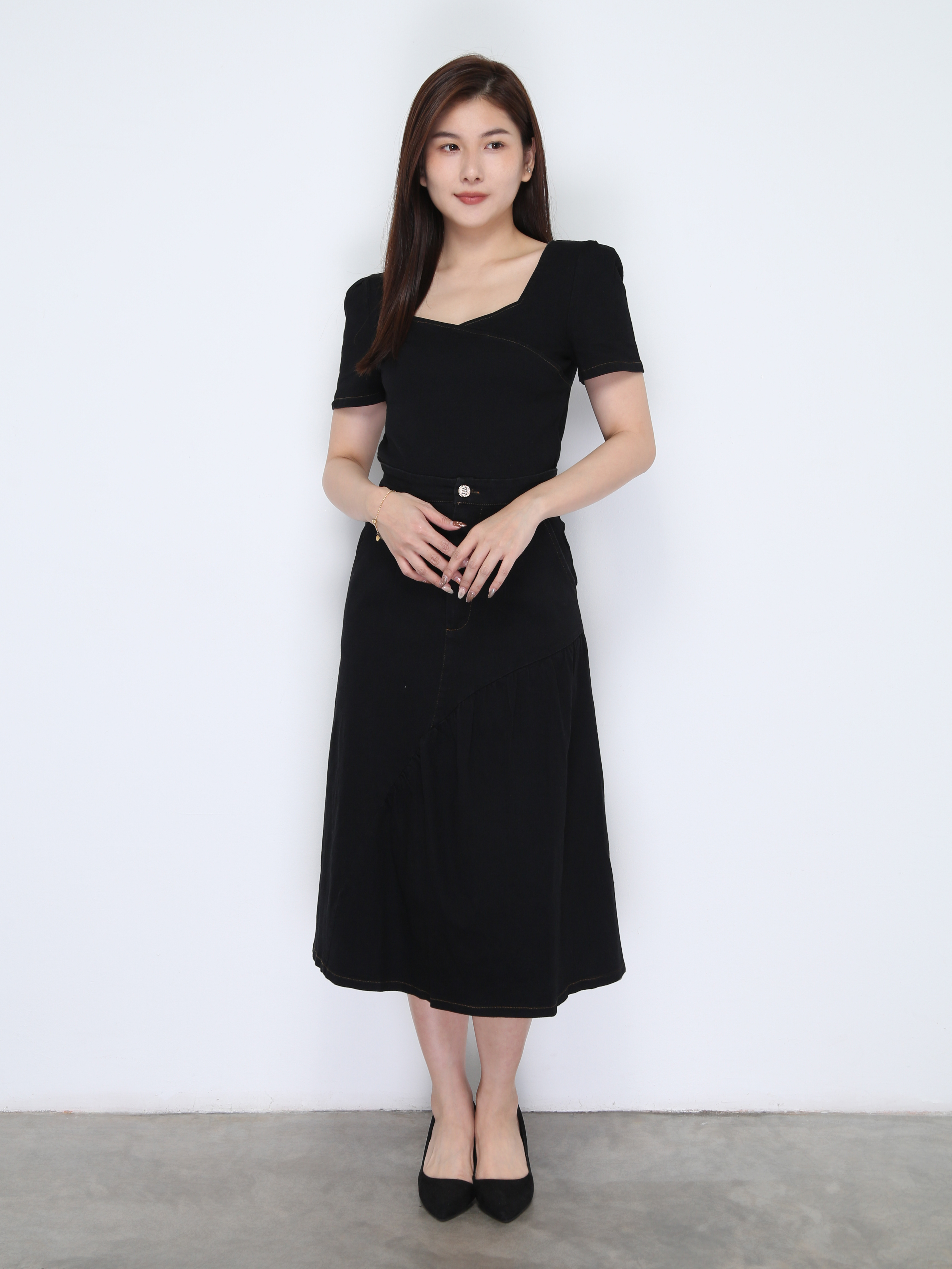 Denim Top With Long Skirt Set 38032