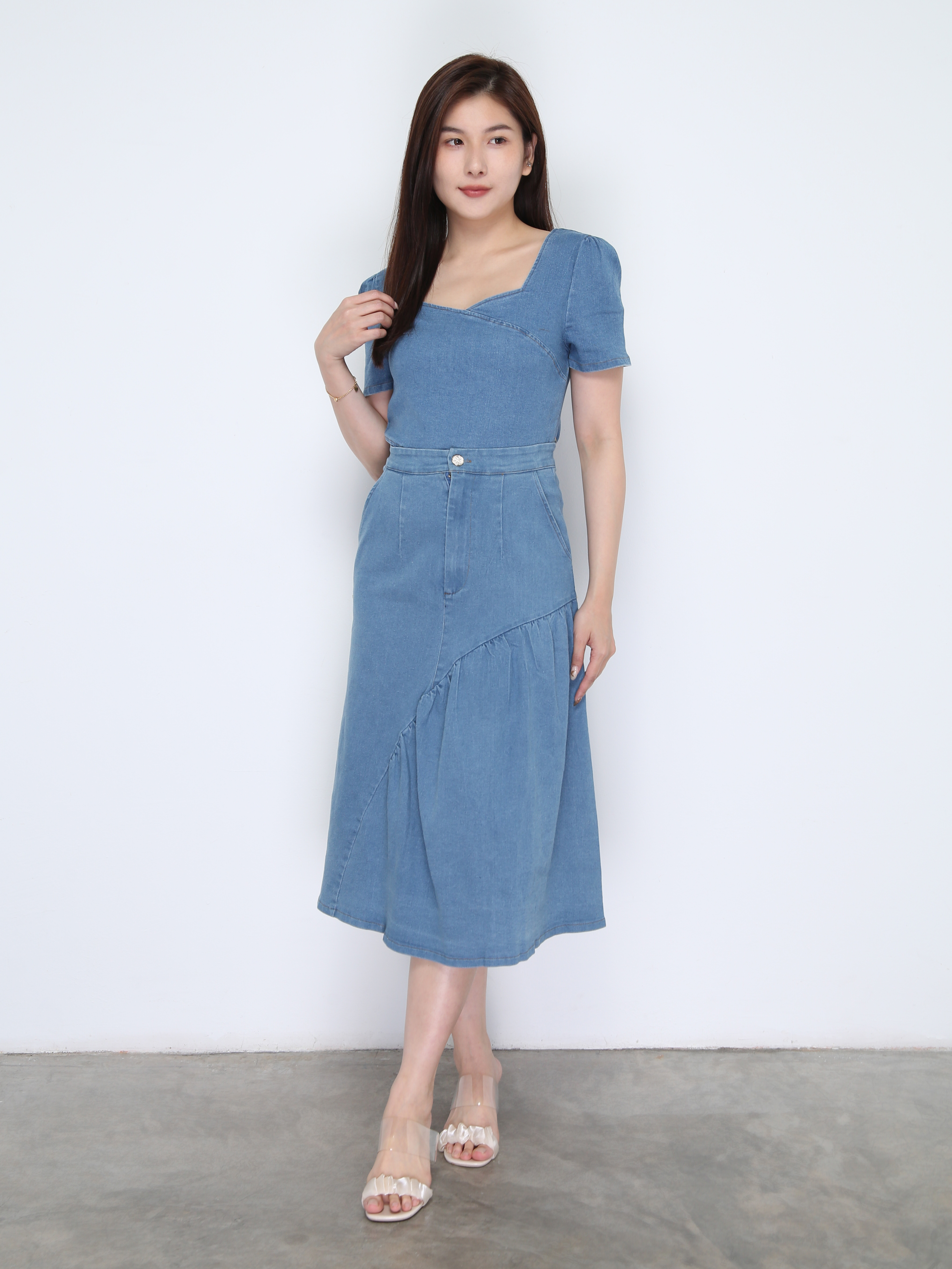 Denim Top With Long Skirt Set 38032