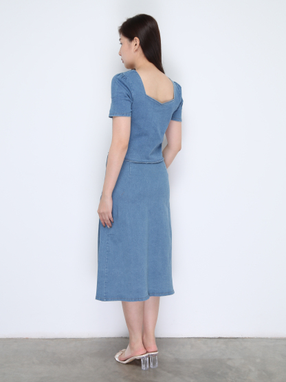 Denim Top With Long Skirt Set 38032