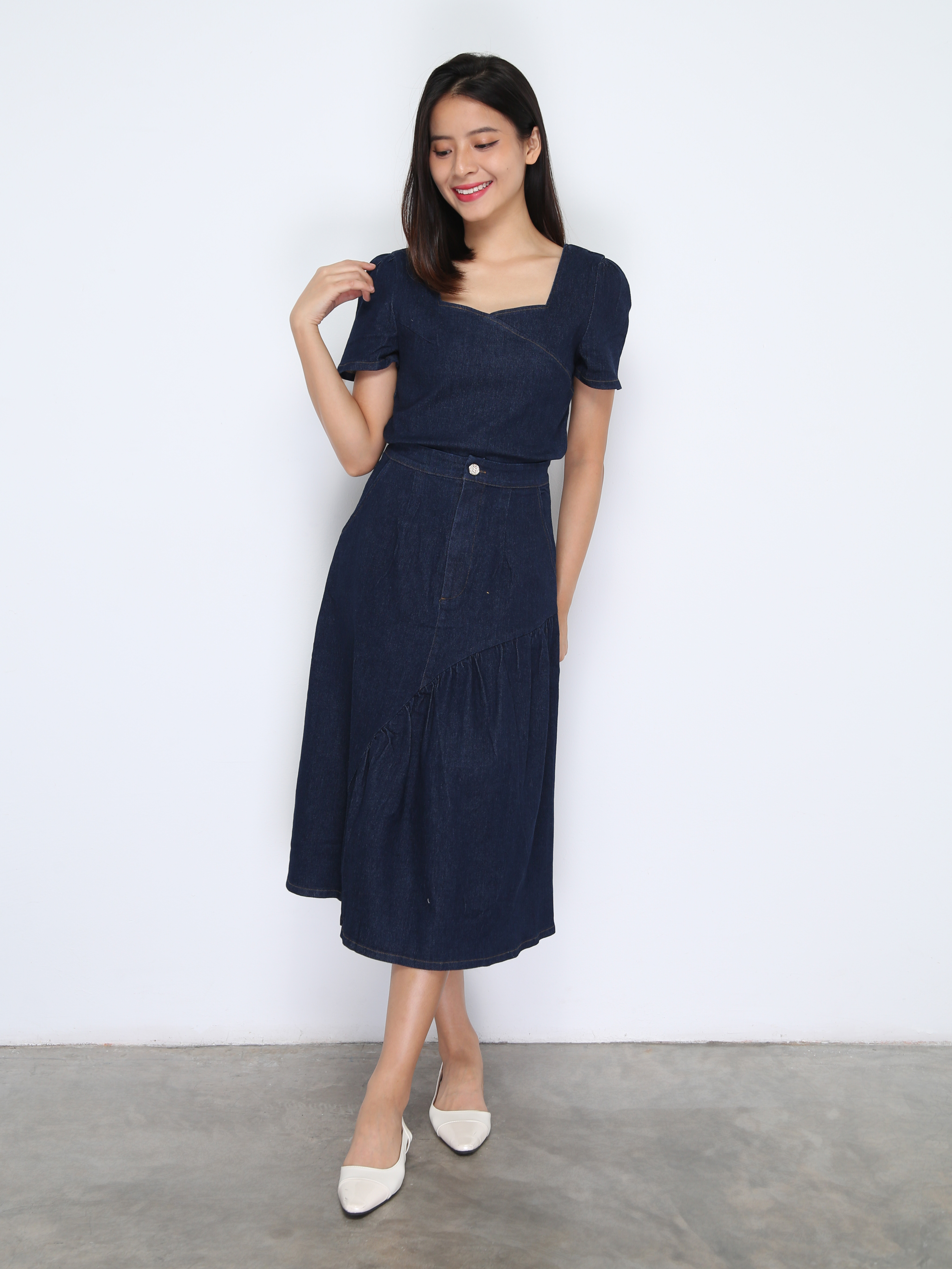 Denim Top With Long Skirt Set 38032