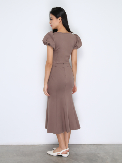 Puff Sleeve Top With Long Skirt Set 38034