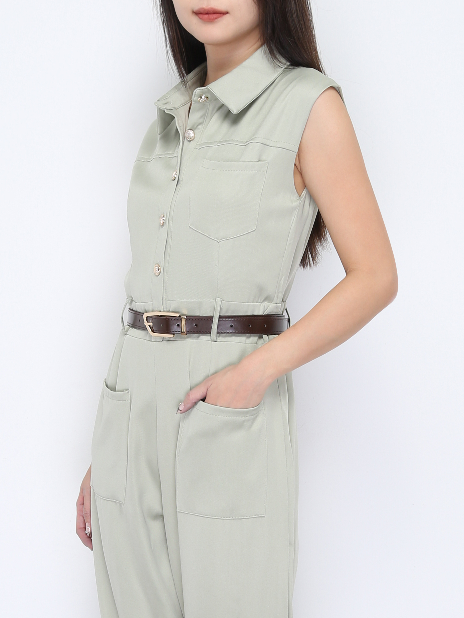 Sleeveless Front Button Jumpsuit 38052