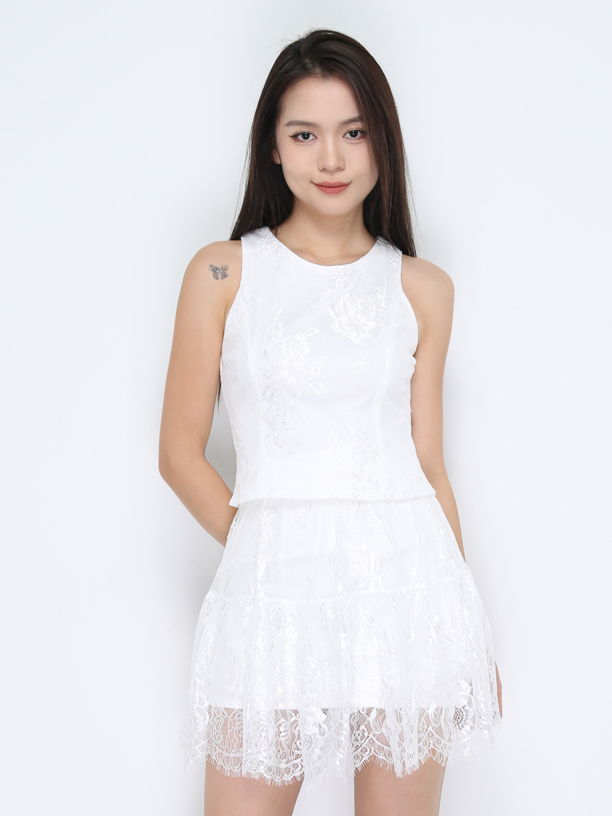 Sleeveless Back Zip Top With Skirt Pant Set 38053
