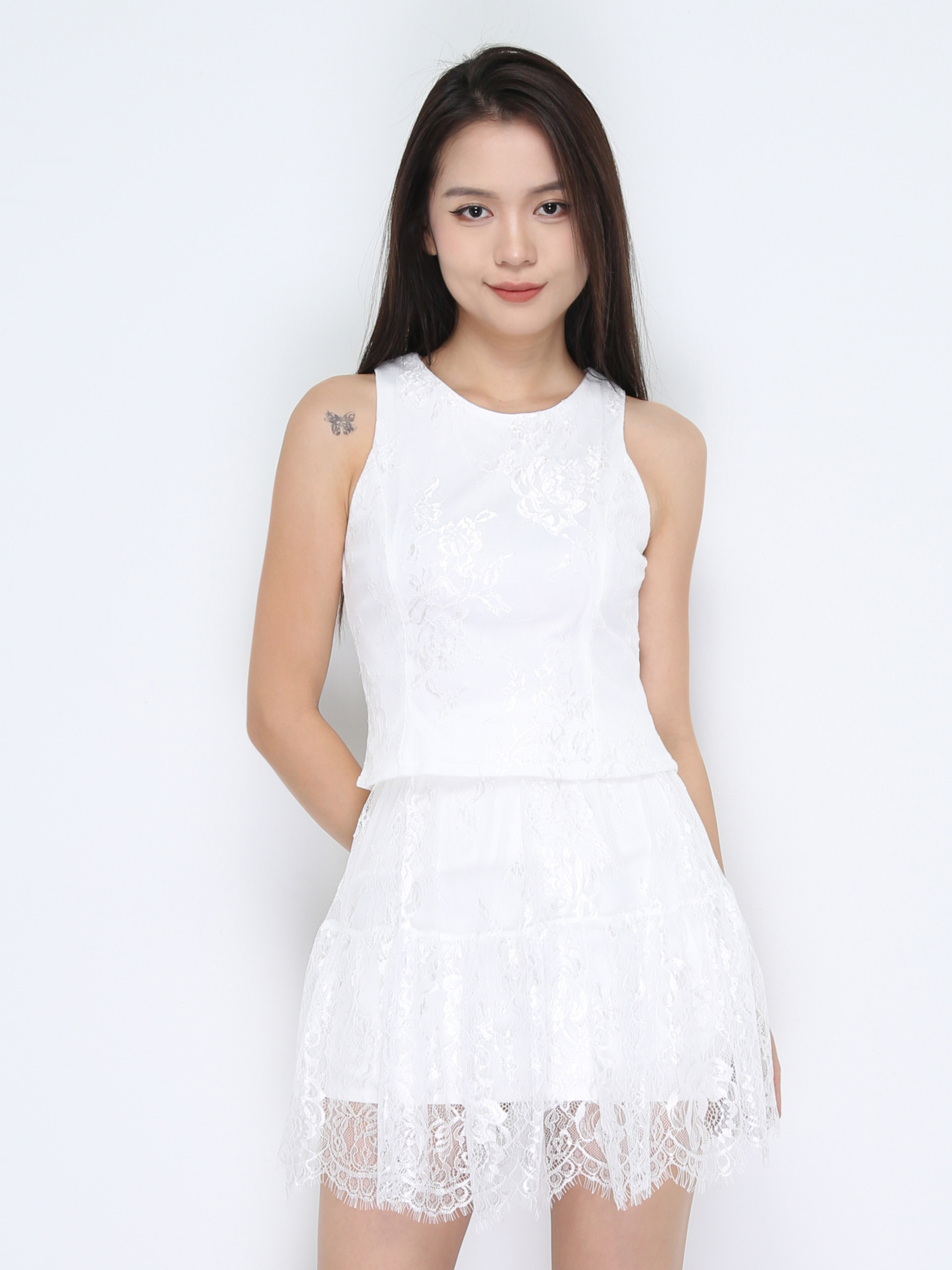 Sleeveless Back Zip Top With Skirt Pant Set 38053
