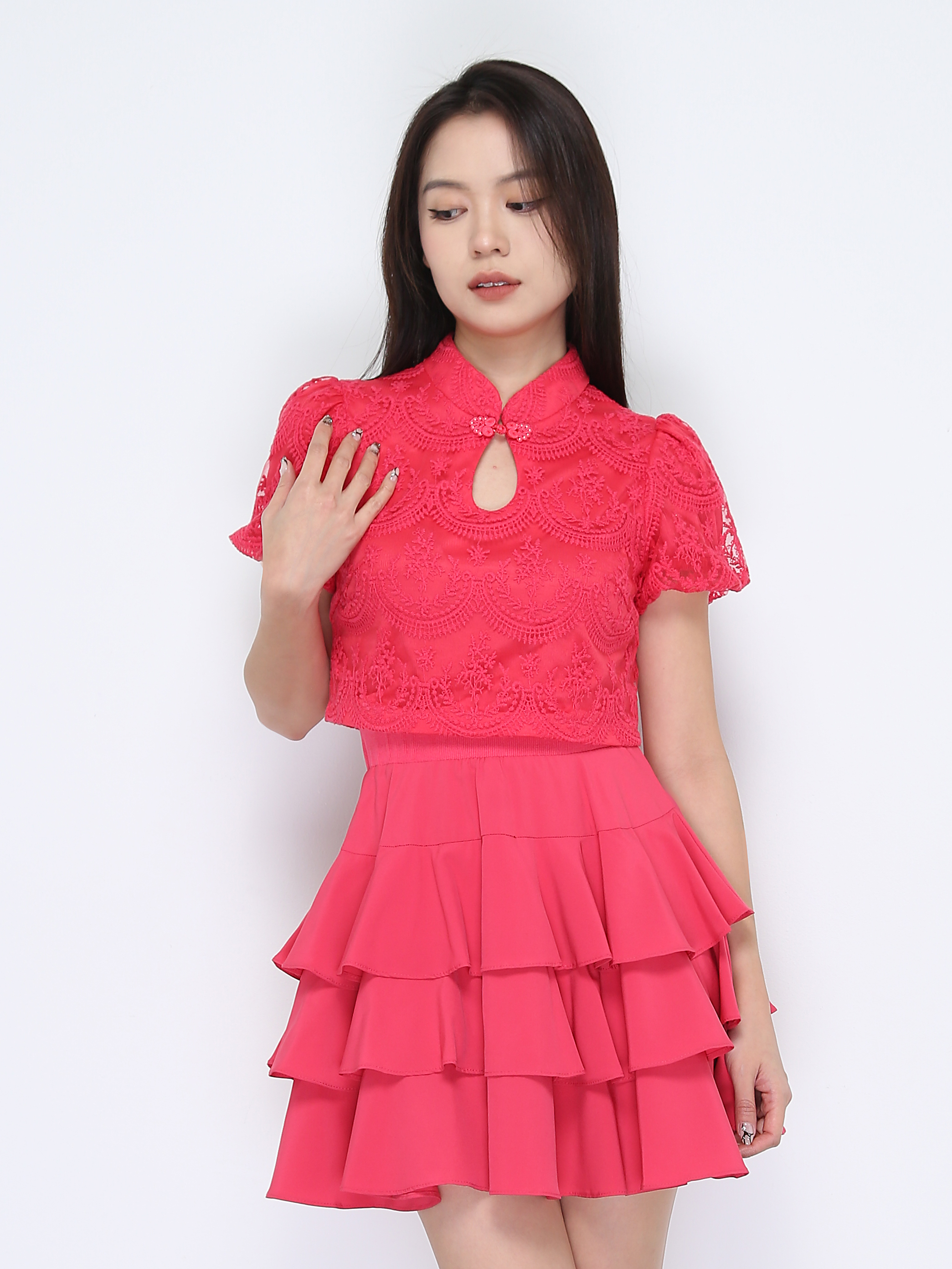 Short Sleeve Top With Skirt Set 38082