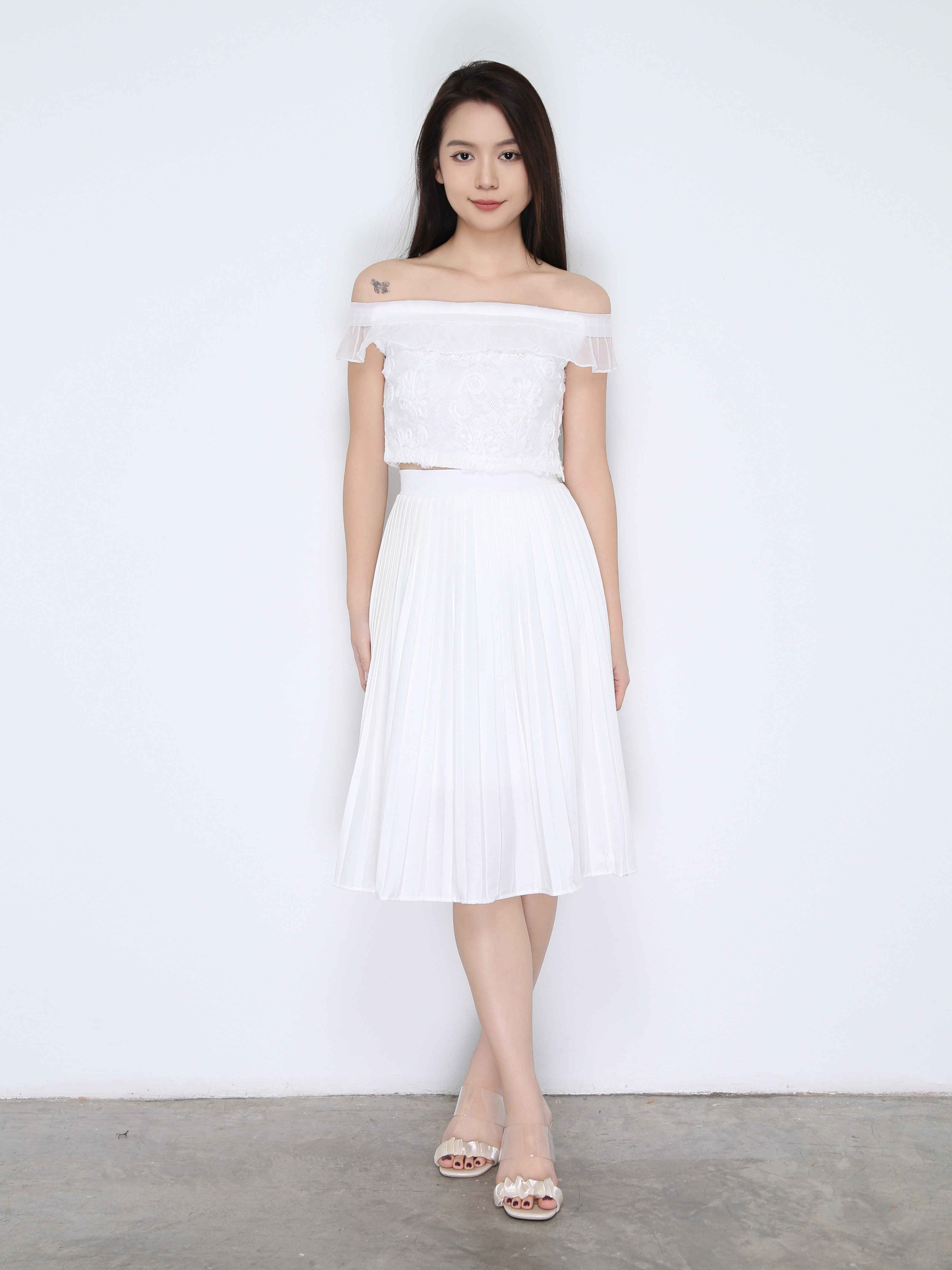 Lace Sleeveless Top With Long Skirt Set 38244