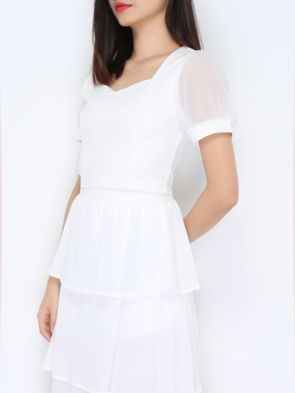 Short Sleeve Top With Chiffon Skirt Set 38255