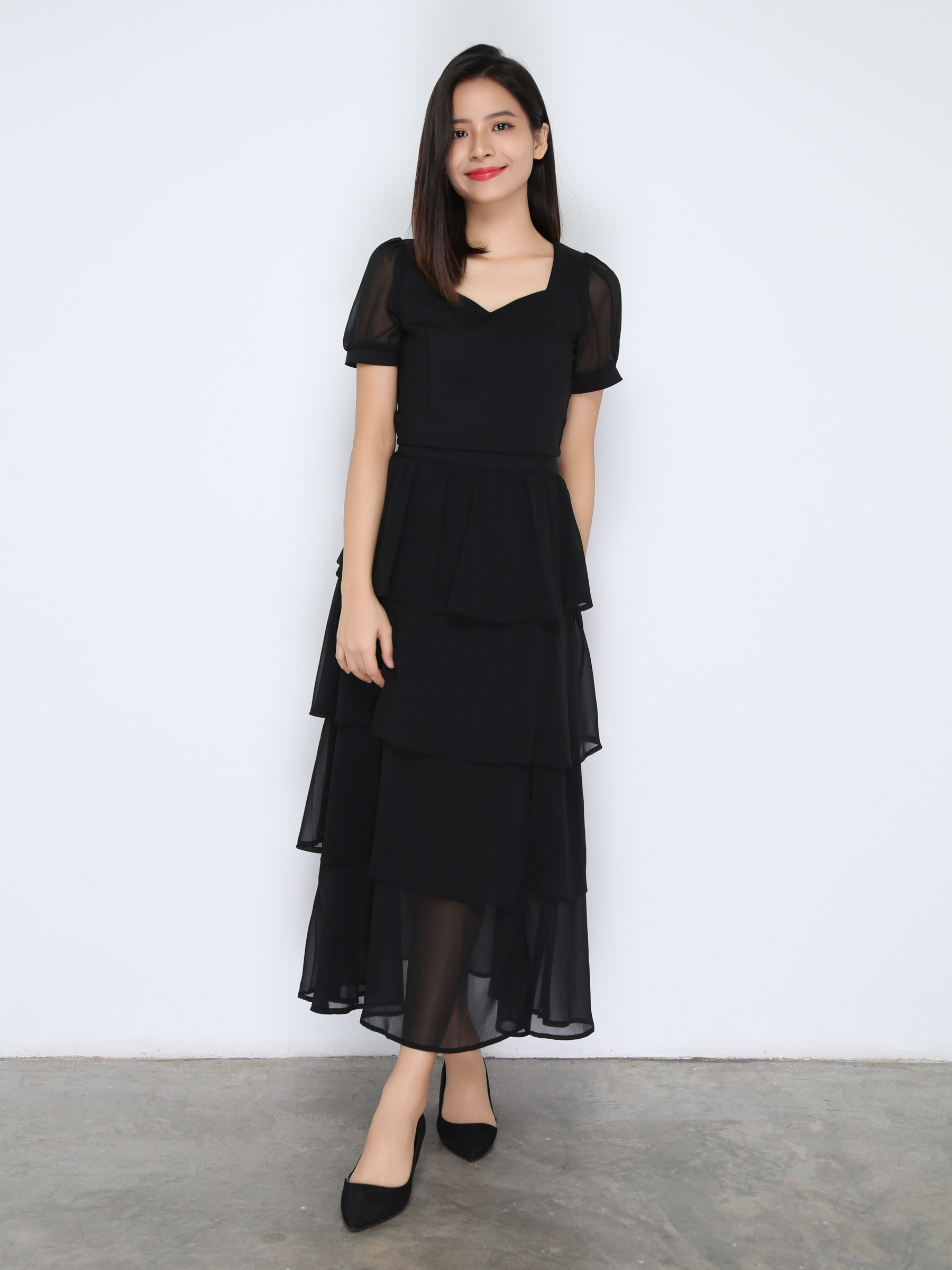 Short Sleeve Top With Chiffon Skirt Set 38255