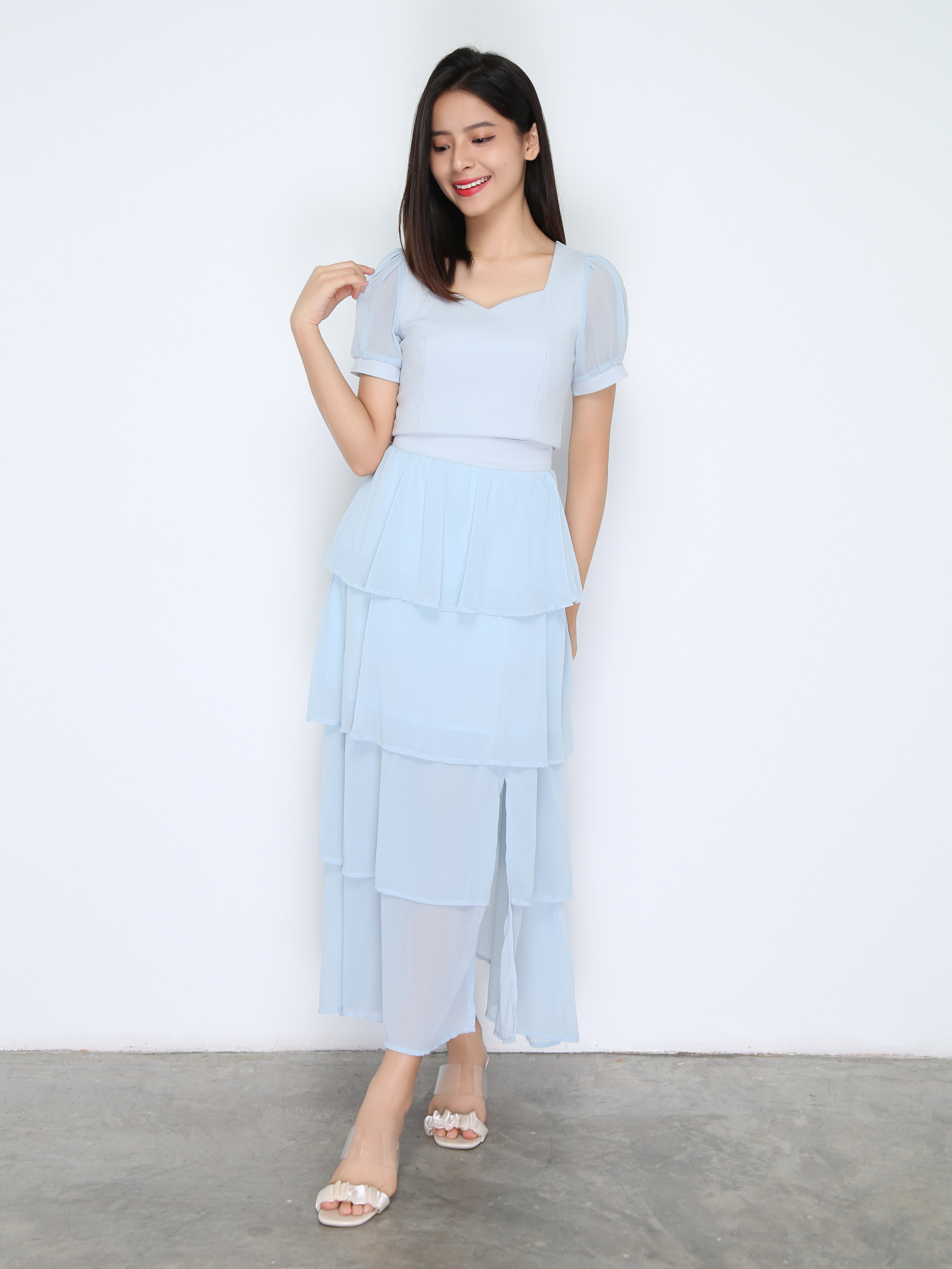 Short Sleeve Top With Chiffon Skirt Set 38255