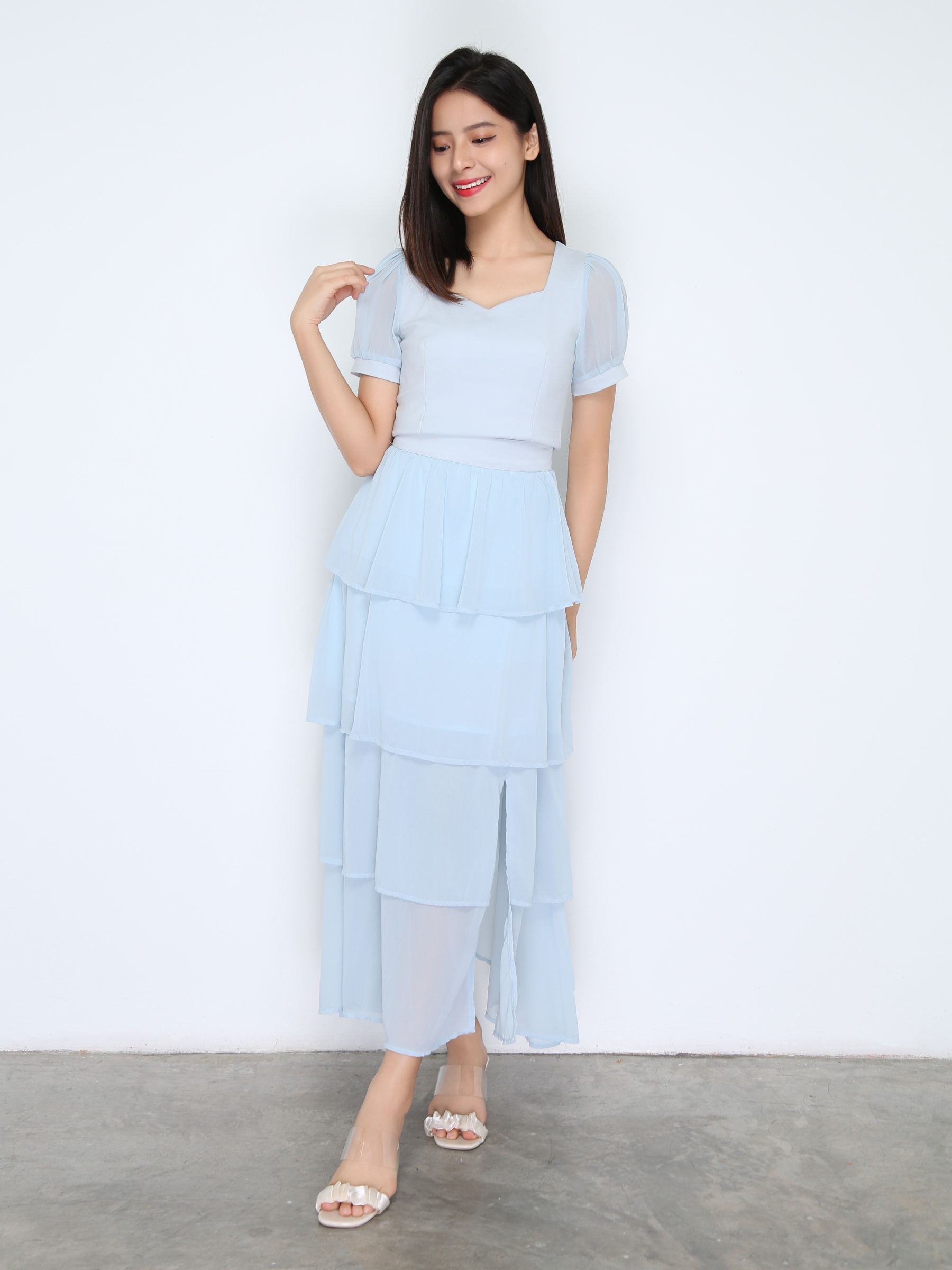 Short Sleeve Top With Chiffon Skirt Set 38255