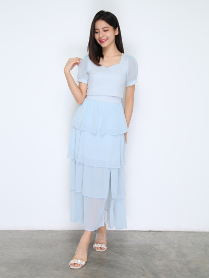 Short Sleeve Top With Chiffon Skirt Set 38255