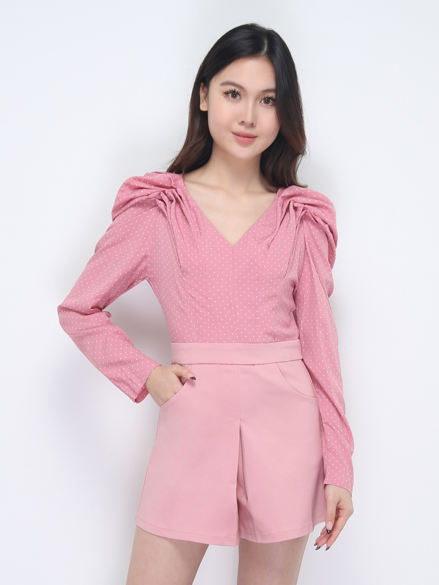 Long Sleeve V Neck Back Zip Jumpsuit 38423