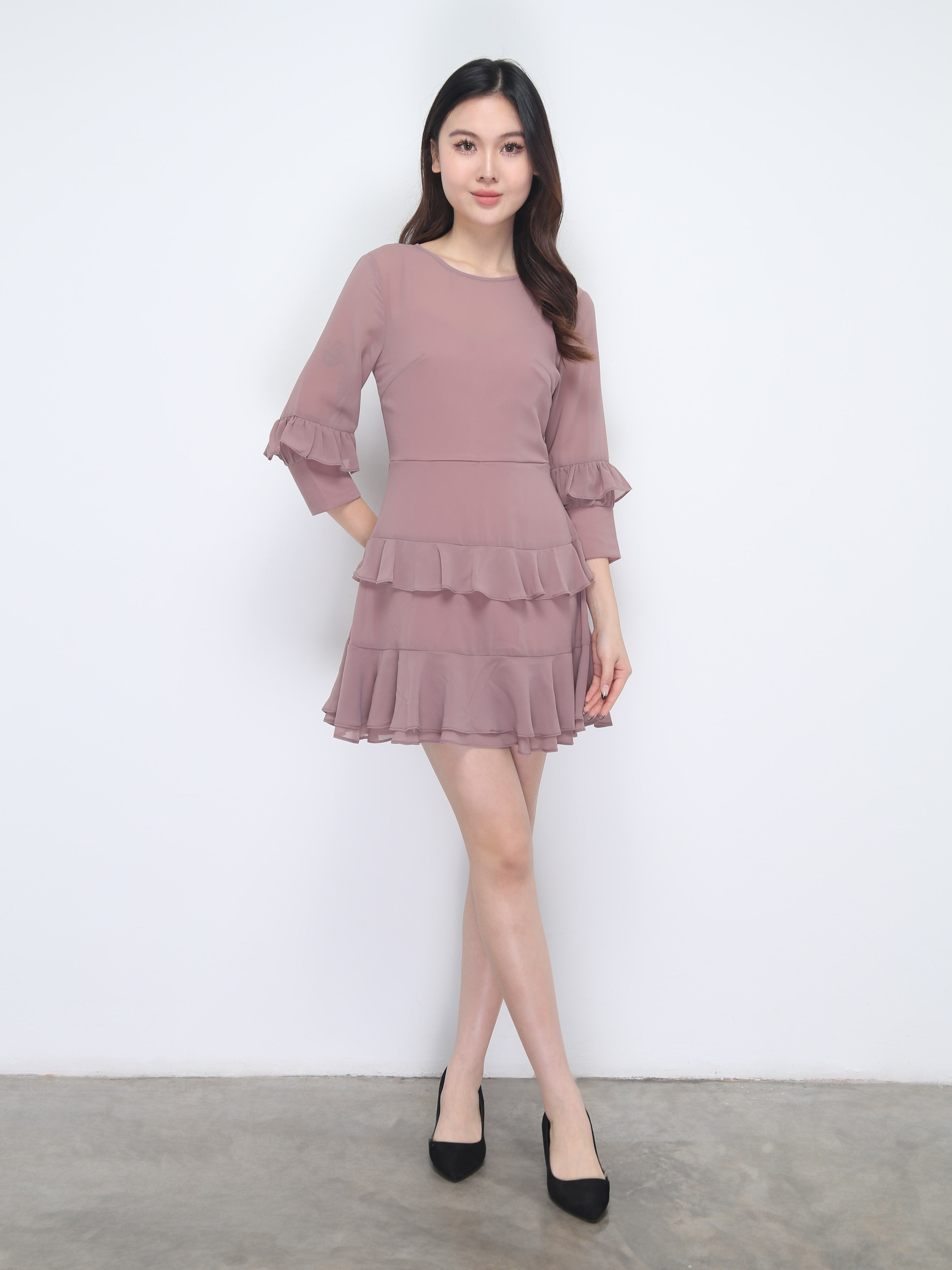 Long Sleeve Back Zip Chiffon Jumpsuit 38424
