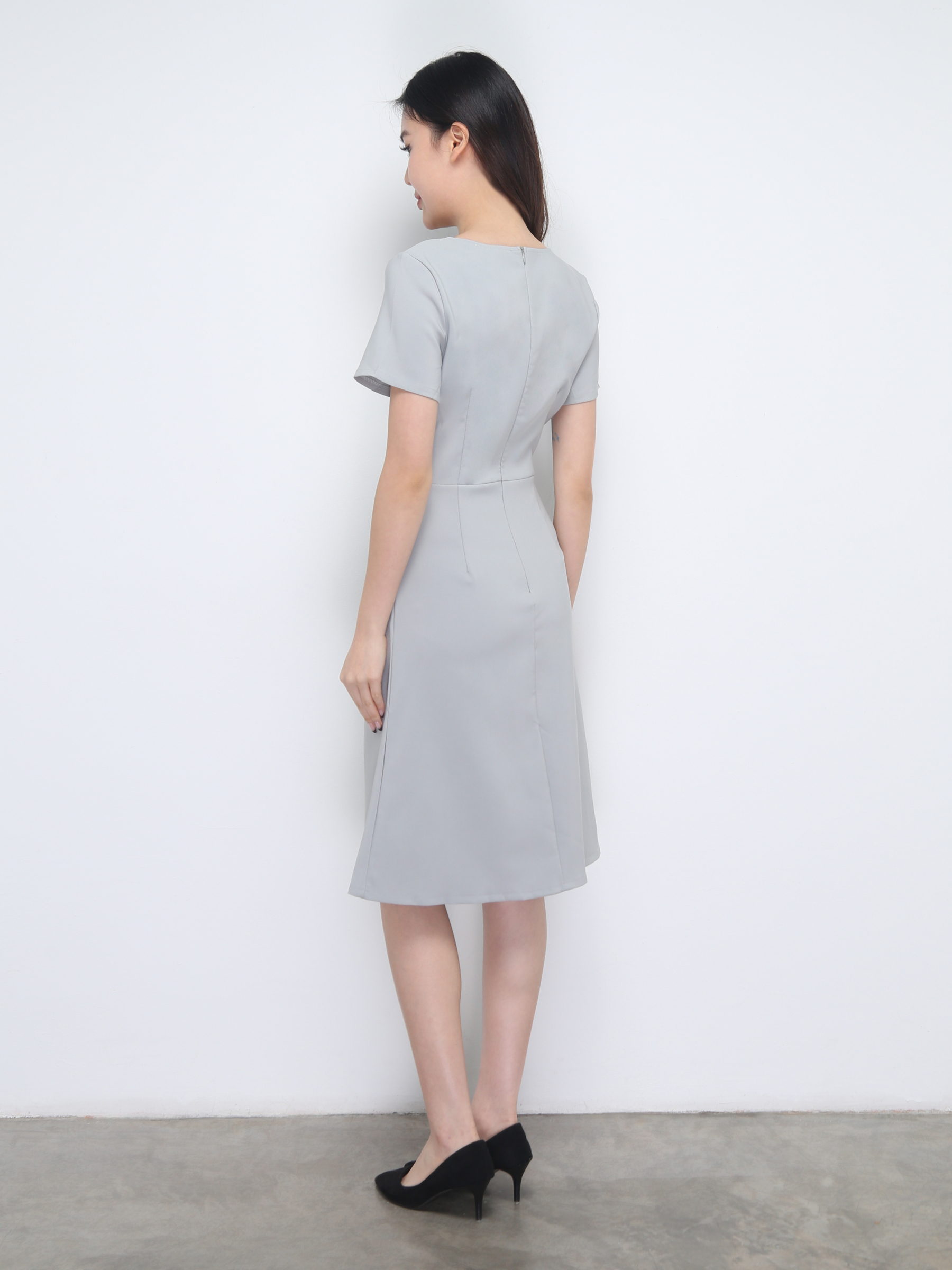 Short Sleeve V Neck Front Button Dress 38437