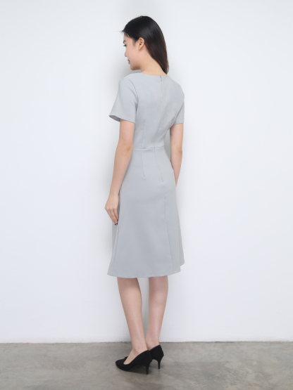 Short Sleeve V Neck Front Button Dress 38437