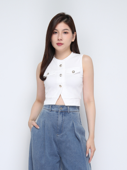 Sleeveless Front Button Top 38583