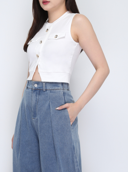 Sleeveless Front Button Top 38583