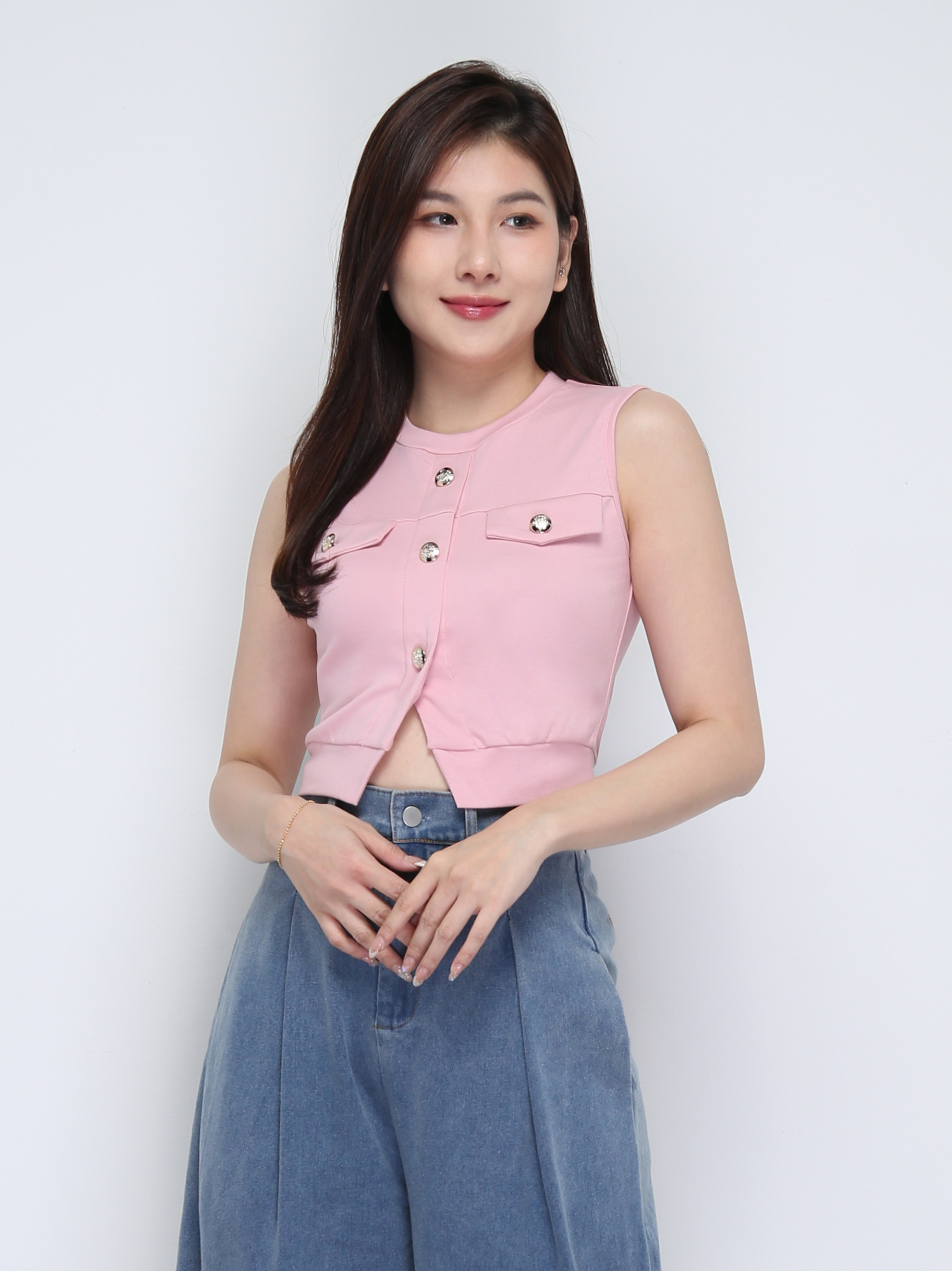 Sleeveless Front Button Top 38583