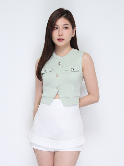 Sleeveless Front Button Top 38583