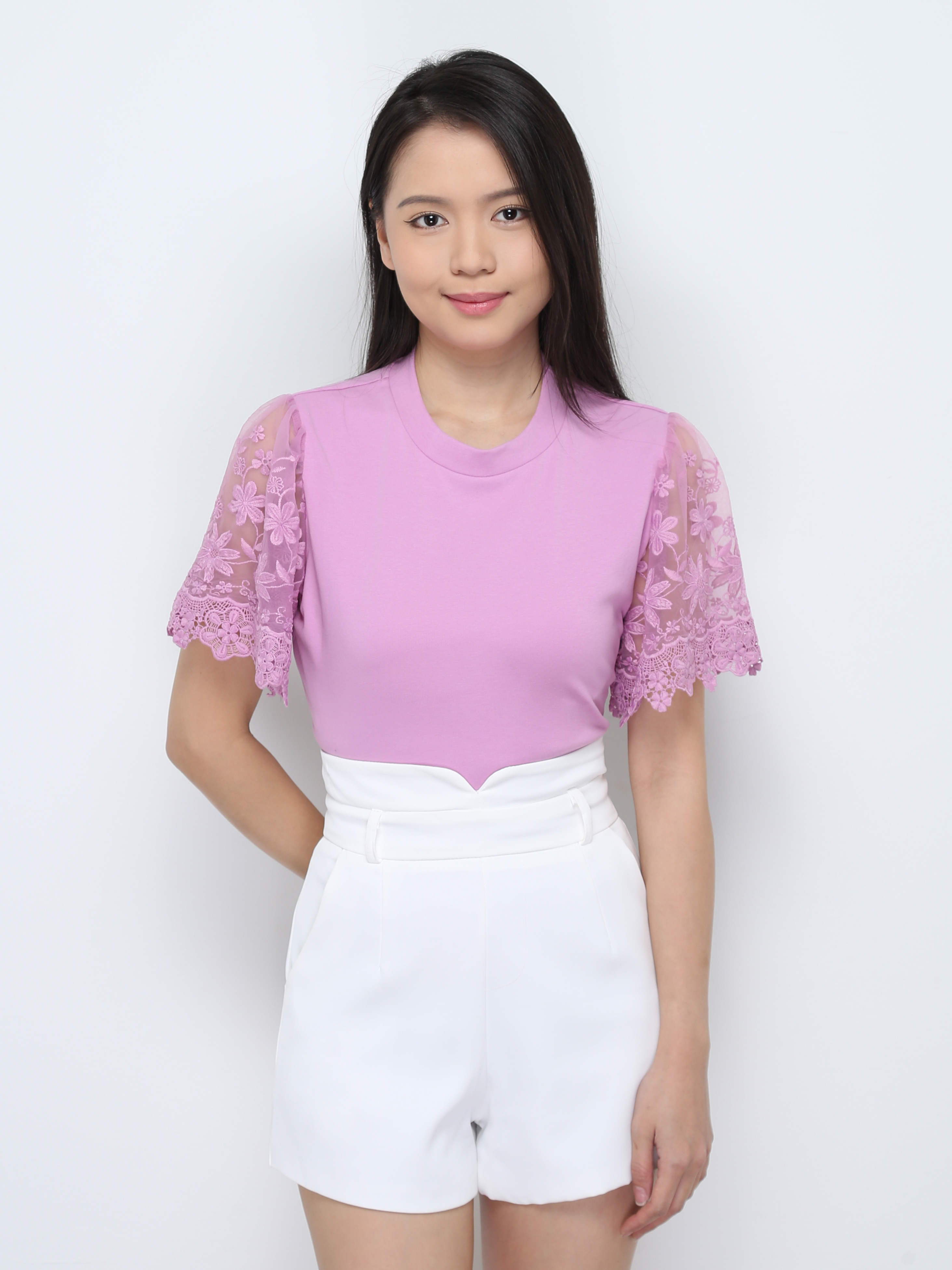 Floral With Net Sleeve Top 28583