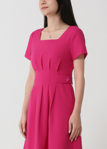 Short Sleeve Back Zip Pleated Dress 39084