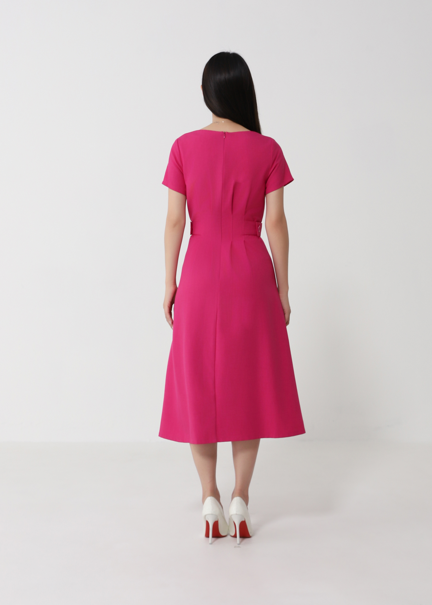 Short Sleeve Back Zip Pleated Dress 39084