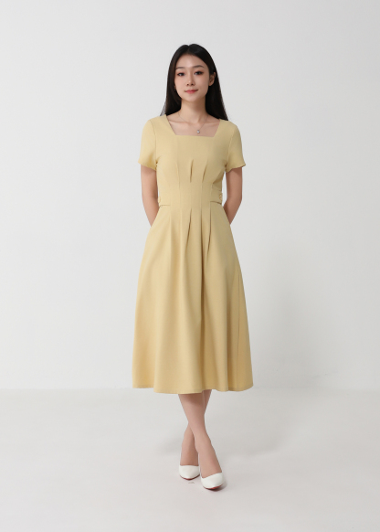 Short Sleeve Back Zip Pleated Dress 39084