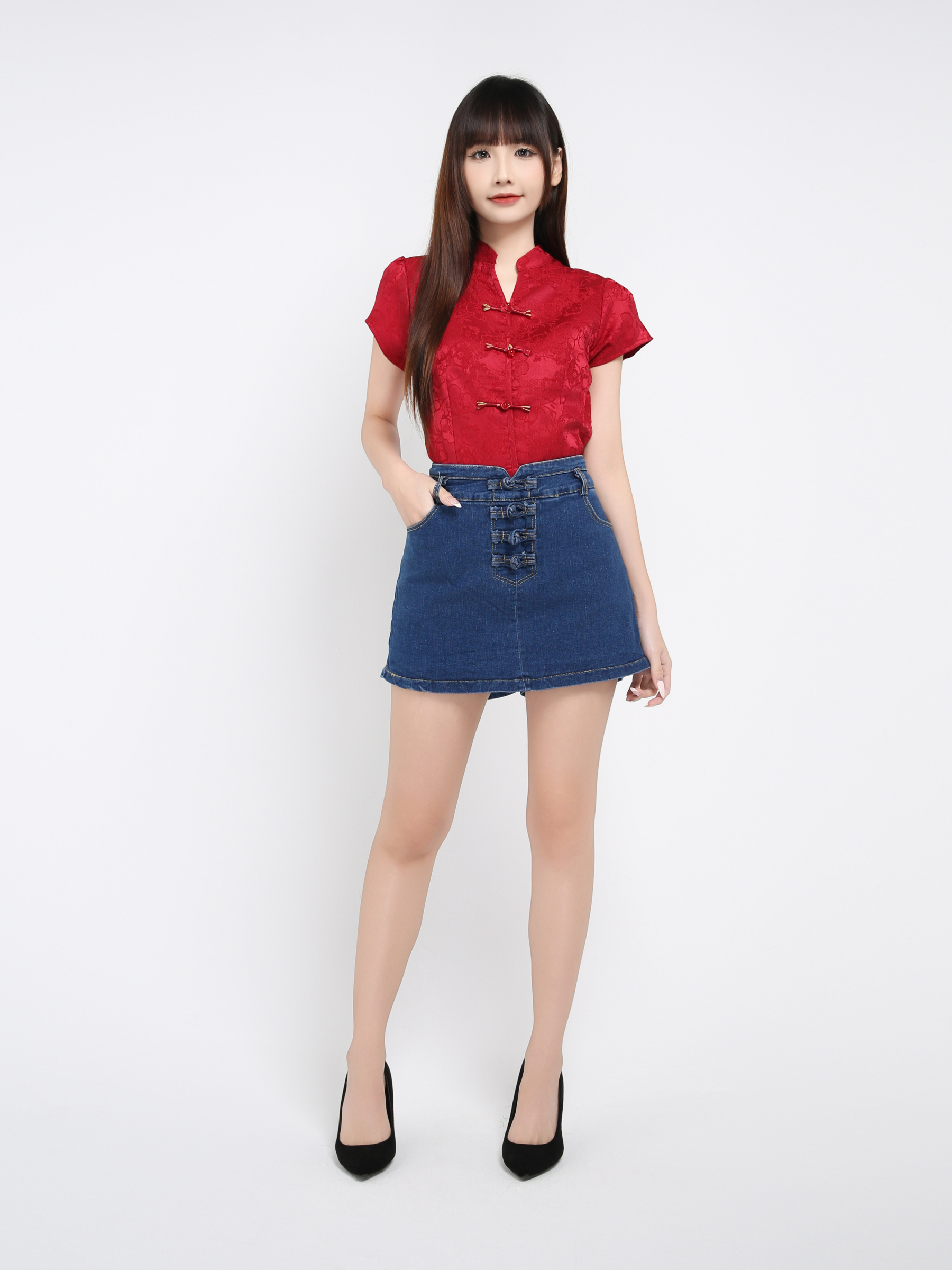 High Waist Denim Skirt Pants 39118