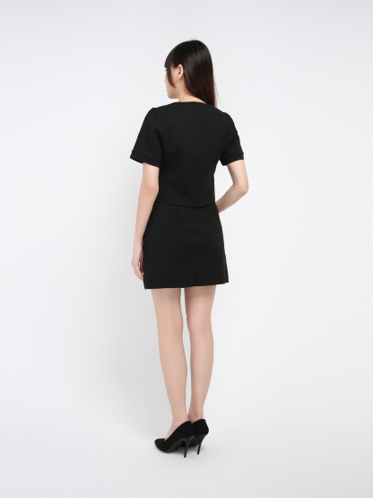 V Neck Top With Skirt Set 39146