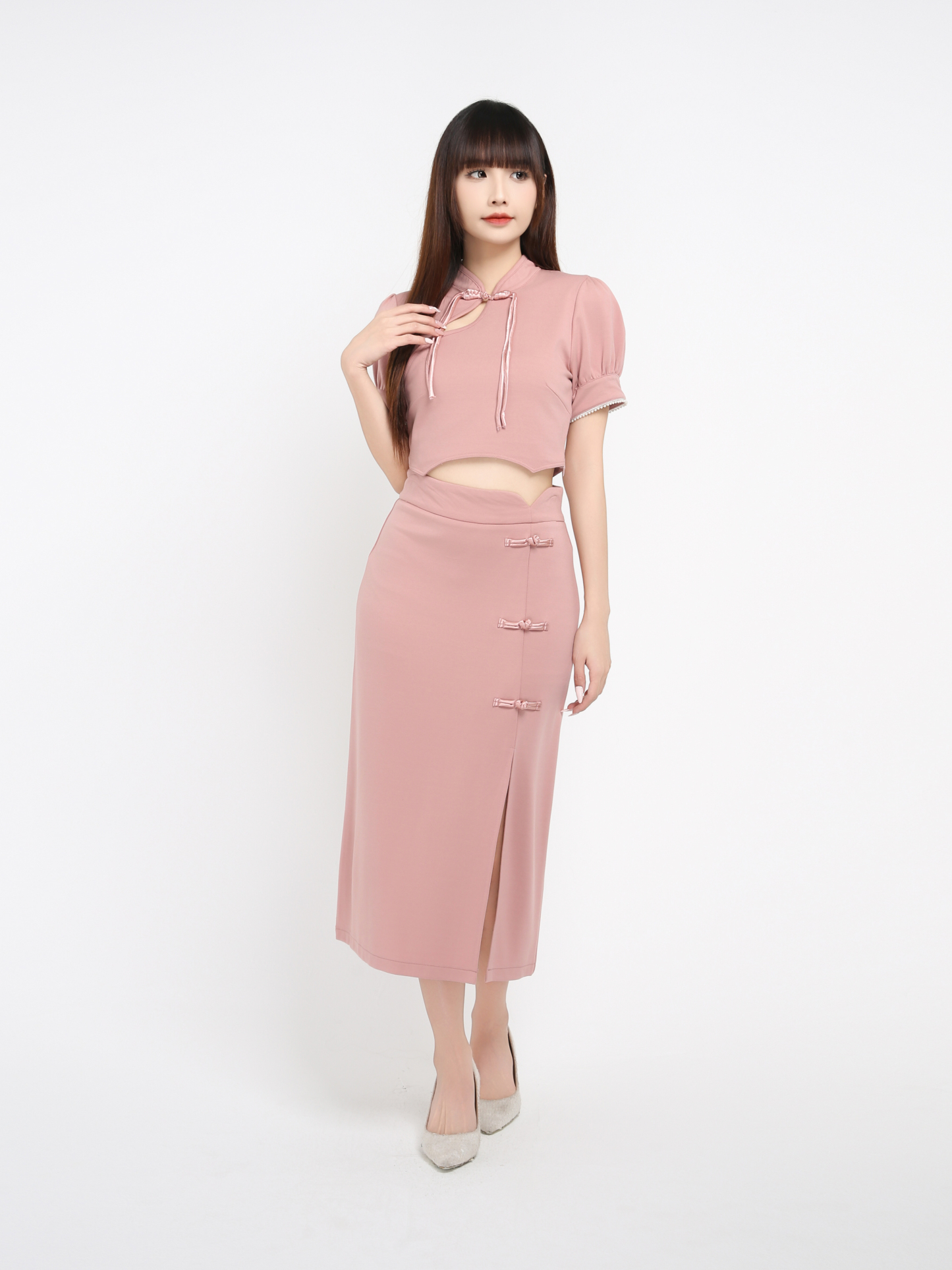 Short Sleeve Top With Long Skirt Set 39218