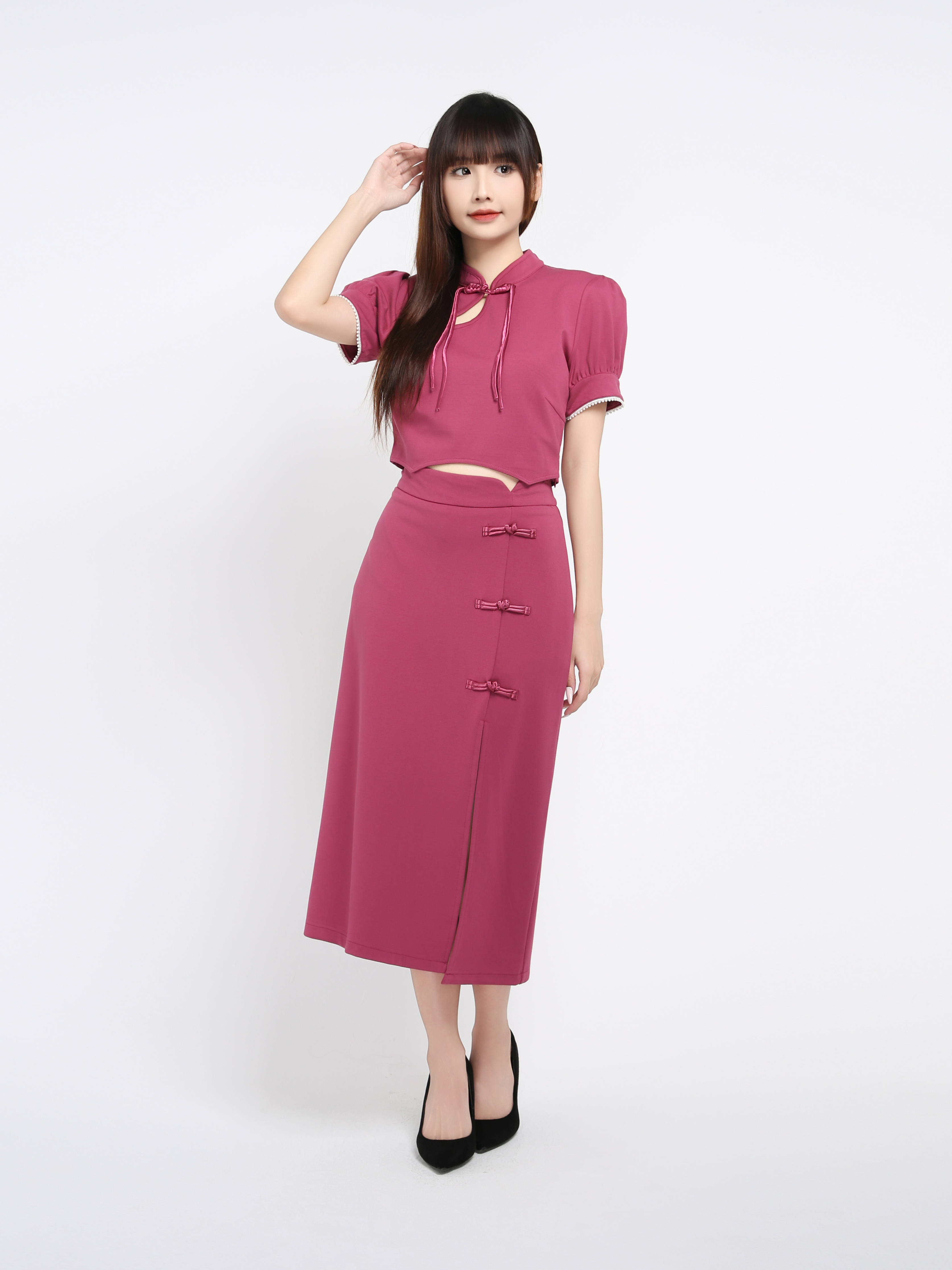 Short Sleeve Top With Long Skirt Set 39218