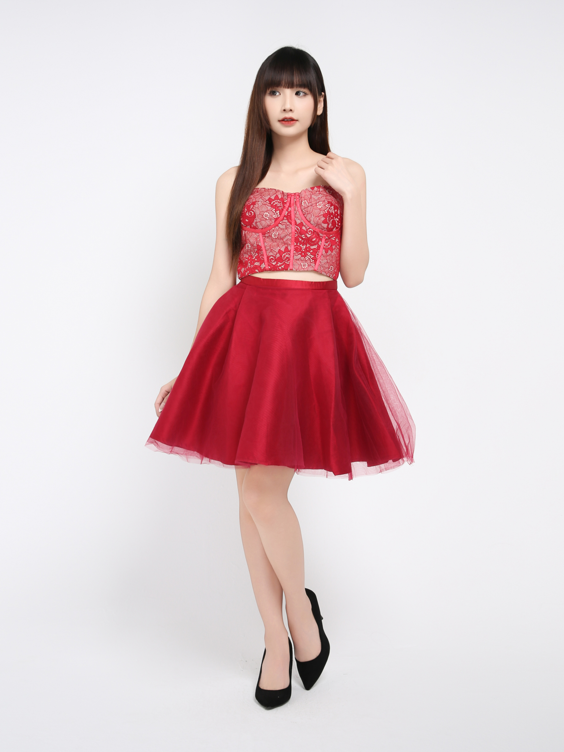 Sleeveless Top With Mesh Skirt Set 39246