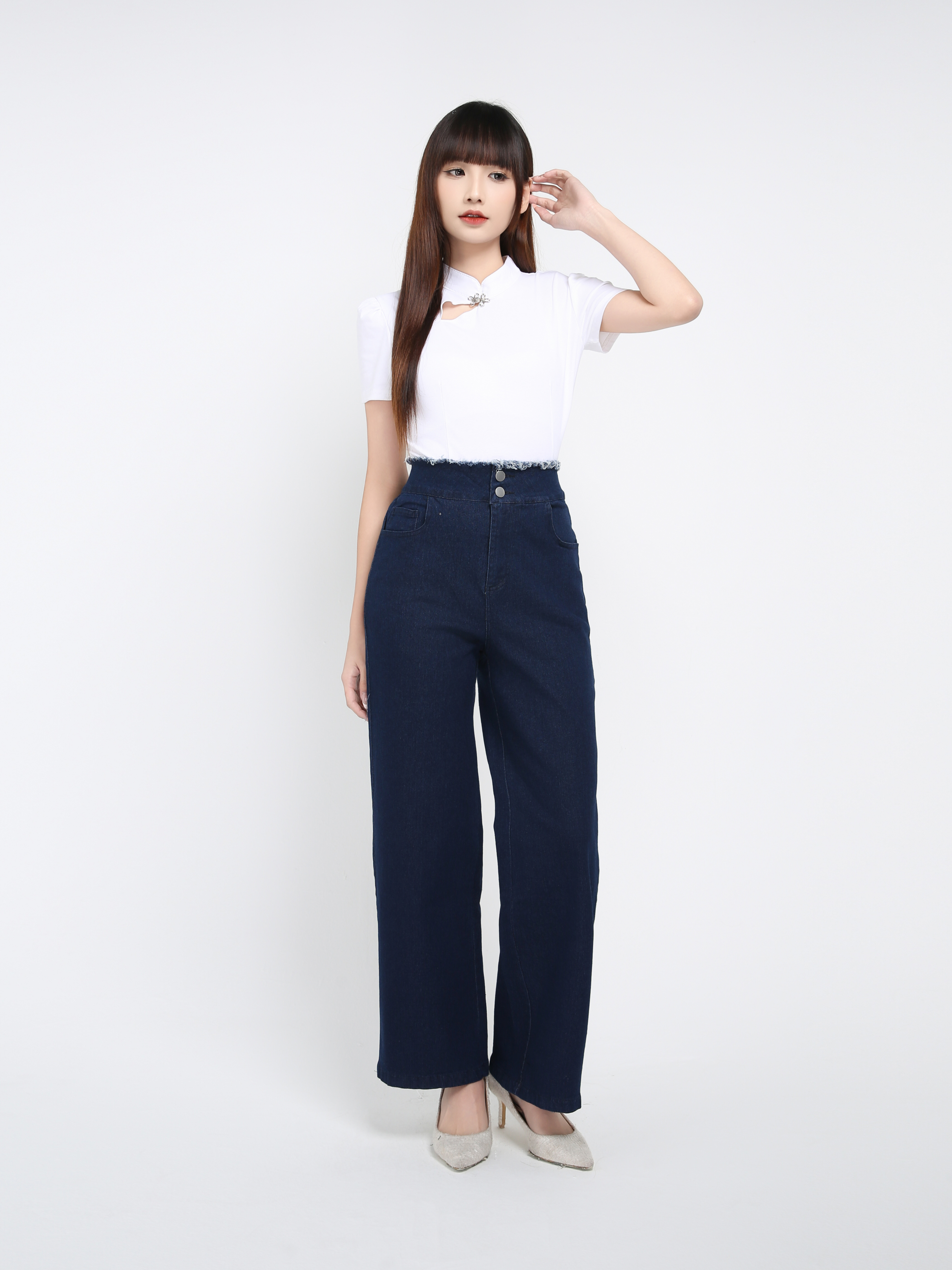 High Waist Denim Long Pants 39162